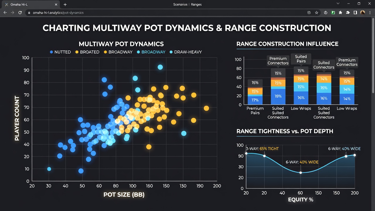 Visualisierung von Range-Konstruktionen und Pot-Dynamiken während aktiver Omaha Hi-Lo-Sessions