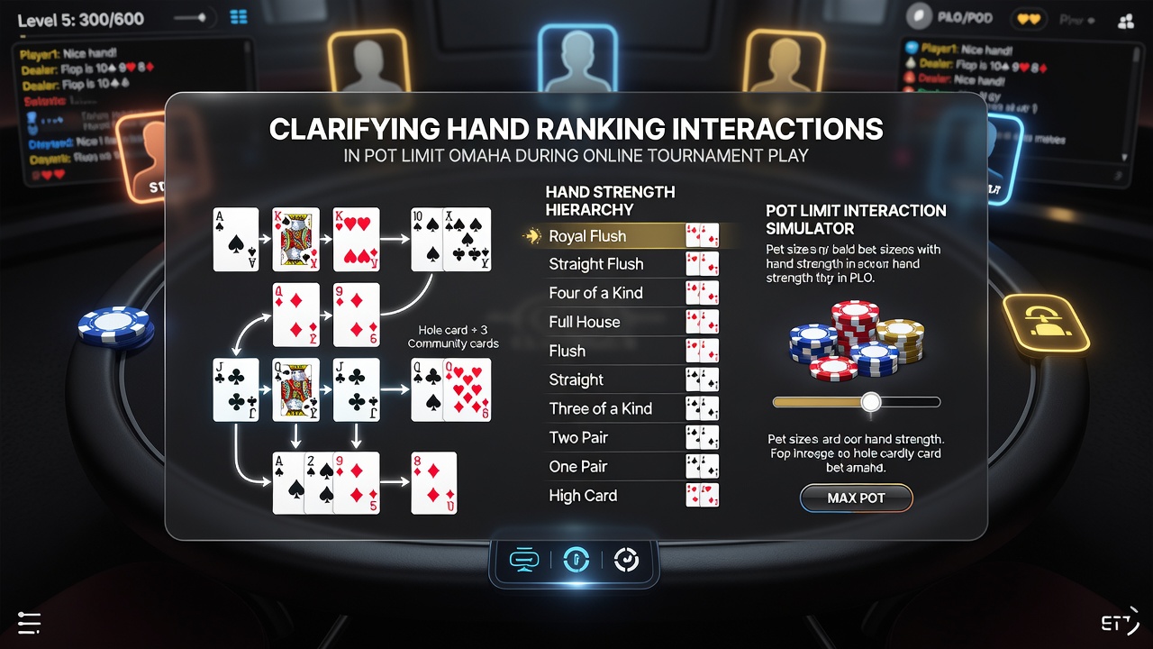 Beispiel für komplexe Board-Interaktionen in einem Online Pot Limit Omaha Turnier mit mehreren Spielern