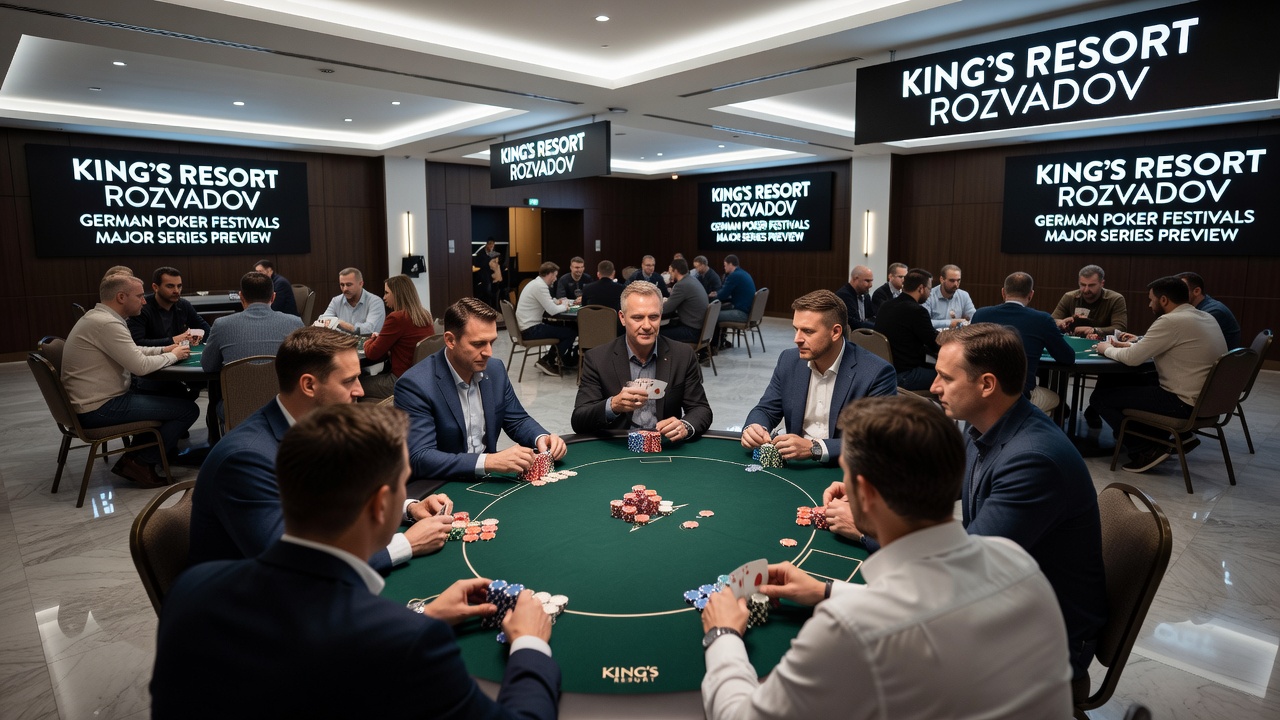 Poker-Tisch mit Chips und Karten während eines High-Stakes-Events im King's Resort
