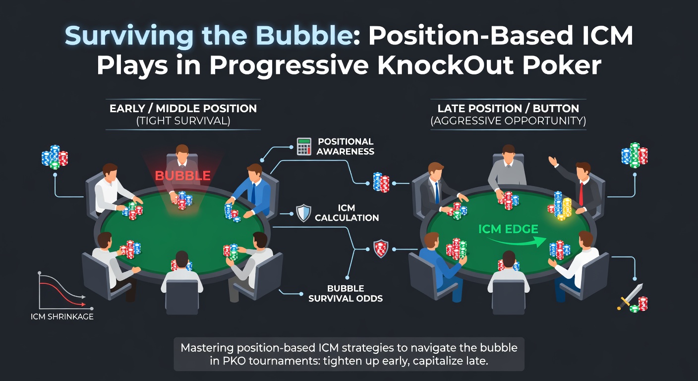 Detaillierte Grafik einer Bubble-Situation in PKO Poker, mit Stack-Größen, Positionen und ICM-Werten markiert