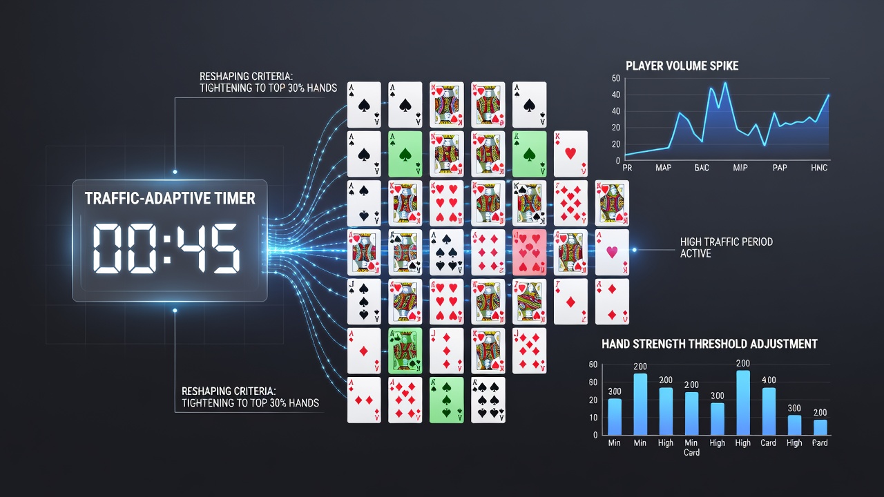 Diagramm zur Veränderung von Start-Hand-Kriterien unter Timer-Einfluss in Seven-Card Stud