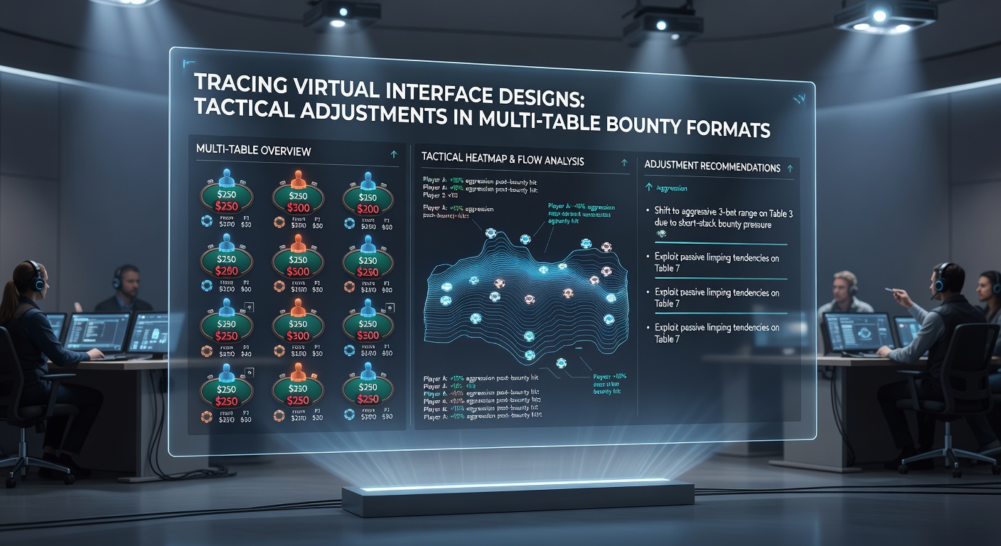 Multi-Table-Ansicht mit taktischen Anpassungen und Bounty-Tracking in verschiedenen Poker-Varianten