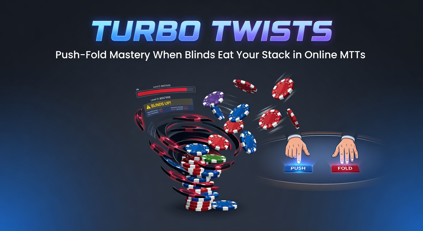 Screenshot eines Live-Tables in einem Online-Turbo-MTT, mit einem Spieler im Push-or-Fold-Moment vor dem Button
